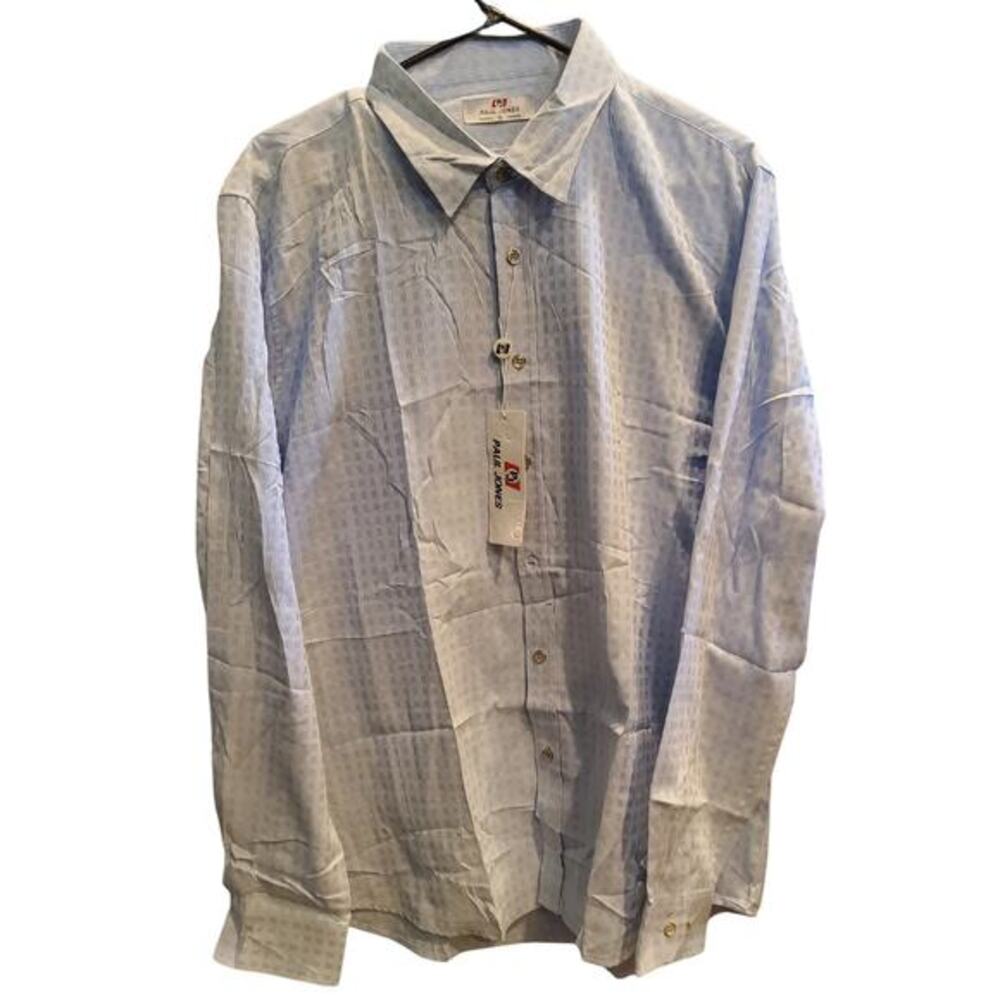 Paul Jones Button Up Shirt Men Sz XL Blue White Check Long‎ Sleeve New